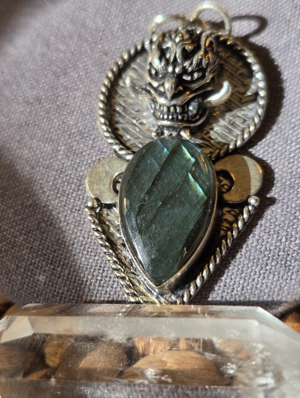 Handcrafted 925 Silver Pendant with Labradorite Stone - Spooky Halloween